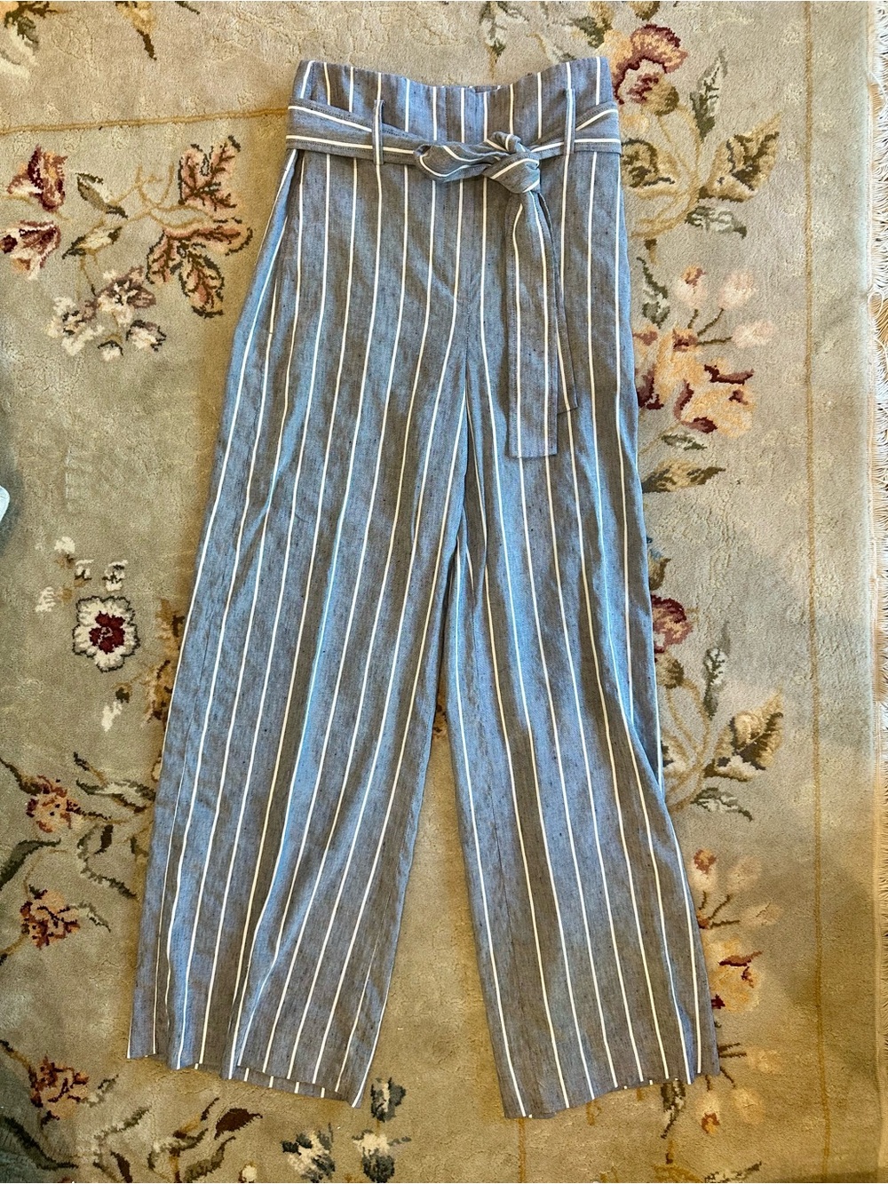 Theory High-Waist Striped Wide-Leg Linen blend Pants
